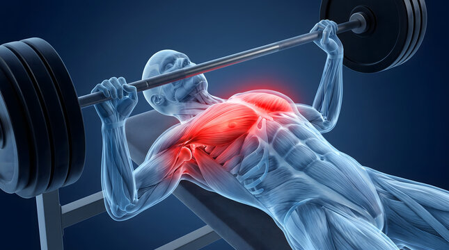 Human Anatomy Highlighting Chest Muscles During Bench Press Exercise Workout