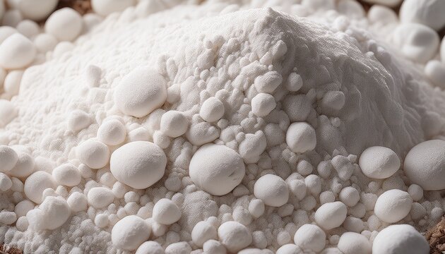 Close Up Of Fine White Diatomaceous Earth Showing Porous Texture In Natural Light