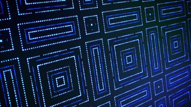 Animated grid of glowing neon shapes