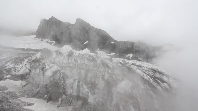Melting glacier on rocky mountain in China due to global warming