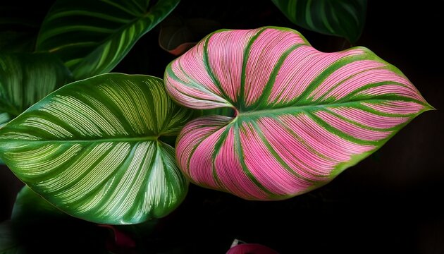 Pink And Green Variegated Philodendron Plant Leaves