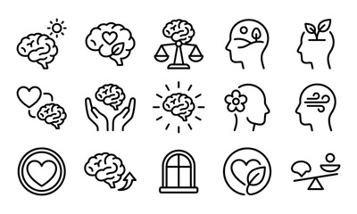 Fototapeta premium Set of hand drawn mental health icons for world mental health day featuring brain and wellness concepts