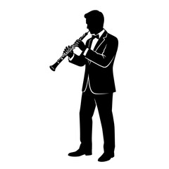 Fototapeta premium Silhouette of man in tuxedo playing clarinet