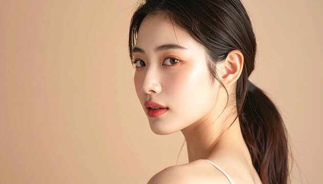 透明感あふれる美容と明るく健康的な肌 / Japanese Young Woman Porcelain Skin &mdash; Luminous Whitening Glow, Flawless Translucent Complexion, Natural Makeup, Skin Brightening Beauty Commercial, Ultra-Realistic Cinematic, Half