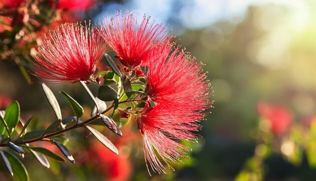 Close Up Of Australian Native Correa With Red Flowers In Sunny Backyard