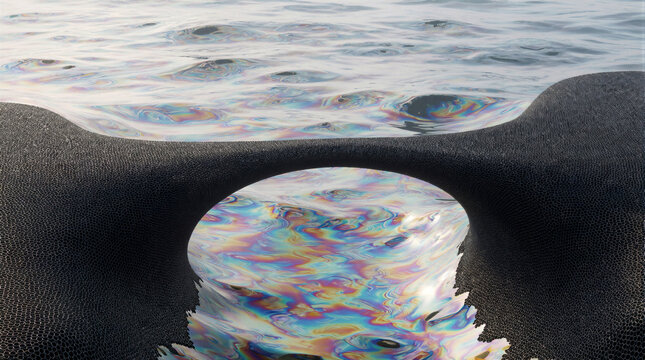 Carbon nanotube bridge spanning a swirling chasm filled with iridescent supercritical fluid