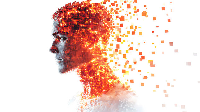 Digital Disintegration of a Futuristic Figure