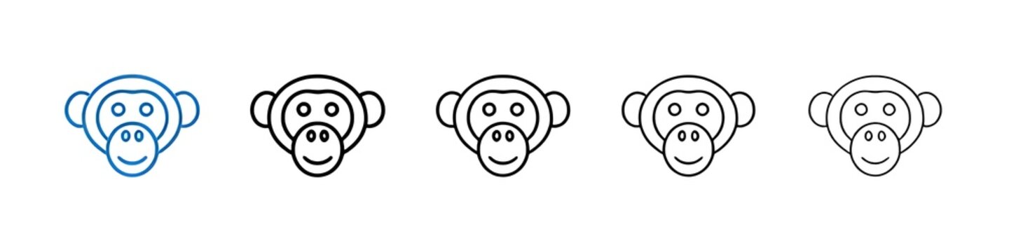 Monkey icons collection vectors for web ui. Thin line customizable illustration. Contour symbol. Vector isolated outline drawing. Editable stroke