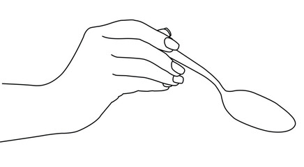 Obraz premium Outline female hands holding spoon gesture.
