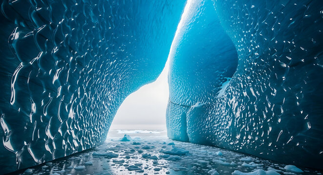 glacier ice cave blue ice arctic ocean sunlight glow