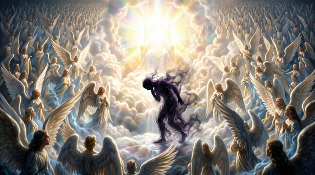 The prophet Micaiah having a terrifying vision of a lying spirit stepping forward before the throne of God to deceive Ahab