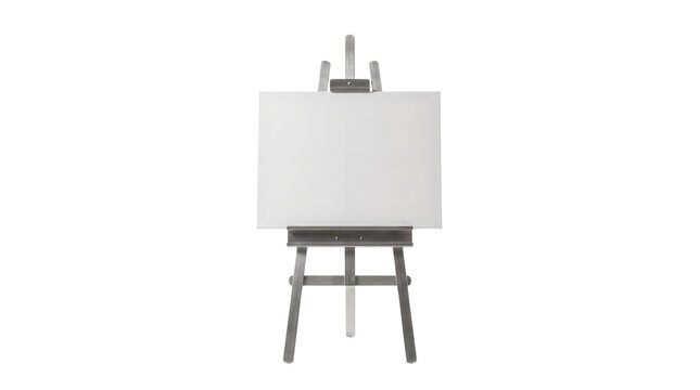 Blank white canvas on a wooden easel isolated on a black background. Empty art board mockup template for painting, drawing, and creative design presentation.