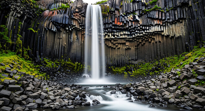 dramatic svartifoss iceland basalt column columns long exposure