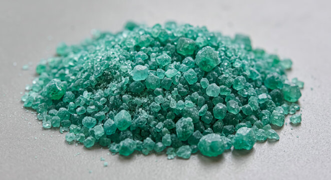 Heap of blue green nickel sulfate crystals