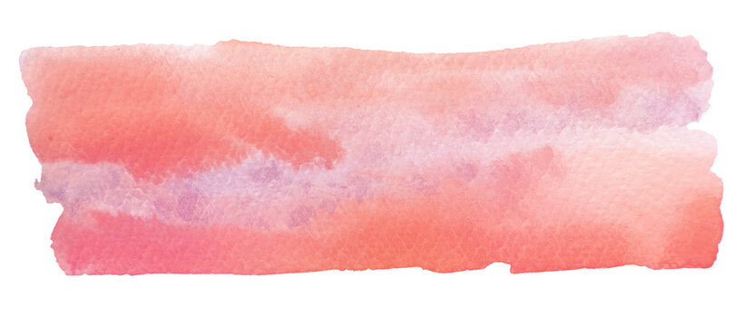 Hand painted pink and coral watercolor brush stroke banner with paper texture isolated on transparent background. Decorative design element for titles, sales, wedding invitations, and beauty branding.