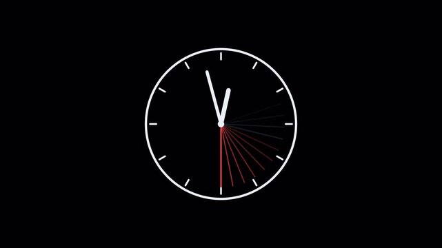 Fast analog clock hands form an expanding temporal fan