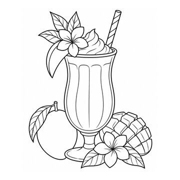Tropical Fruit Drink Coloring Page for Adults