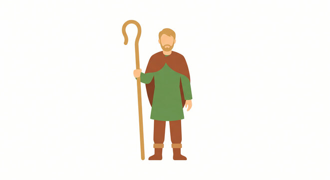 Biblical Shepherd Character Holding a Staff Vector Illustration for Religious Storytelling