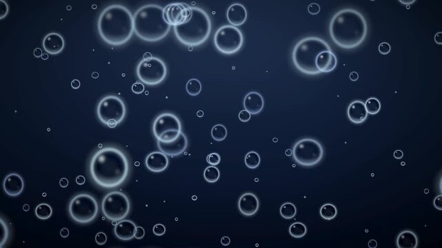 Underwater air bubbles rising through deep blue water abstract motion background seamless loop in deep abyss tones