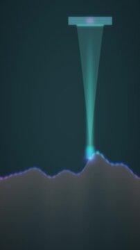 Chromatic Confocal Sensor Rainbow Cone Tracing Surface Profile With Color Coded Points Seamless Loop in soft teal tones vertical 9:16