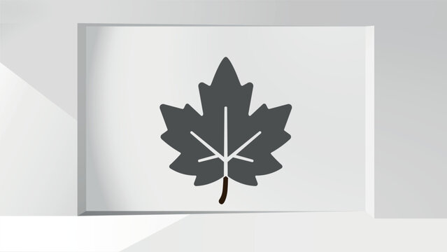 Modern room with autumn maple leaf logo on wall.