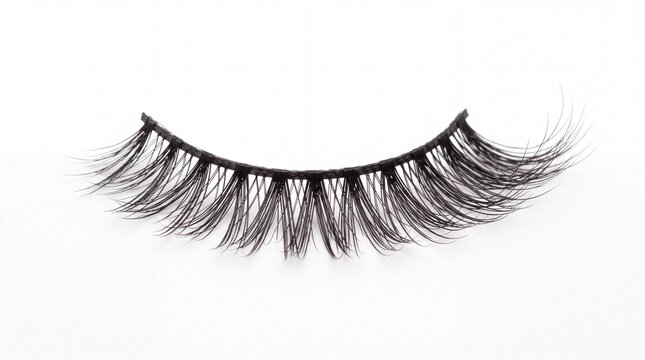 Elegant black false eyelashes designed for beauty enhancement isolated on clear smooth surface on white background