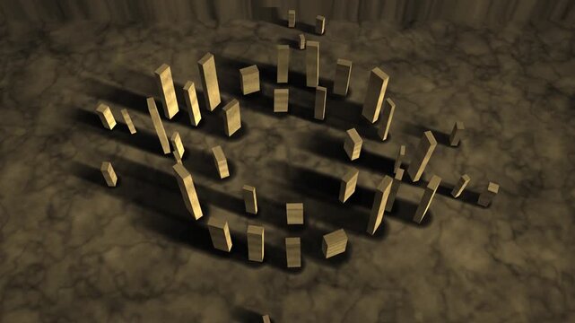 Ancient Stone Circle of Standing Monoliths, Slow Orbiting Aerial View With Parallax, Seamless Loop in vibrant obsidian tones