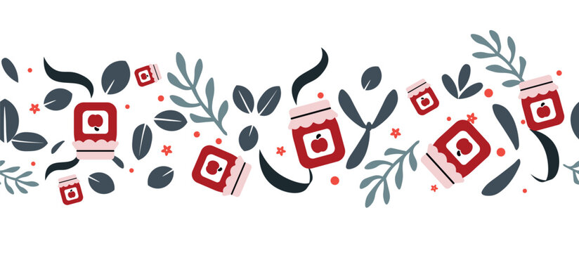 Line pattern decoration with homemade jam jar and floral elements.