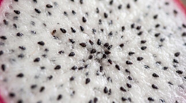 Macro Close-Up of Fresh Dragon Fruit Pulp and Seeds