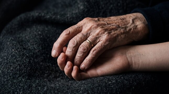 Young Hand Holding Senior Wrinkled Hand in Support