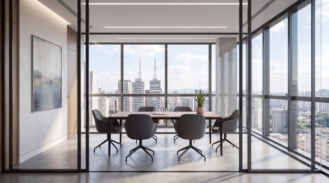 Modern Boardroom with City View in Corporate Office