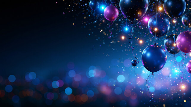 Balloons with Glowing Bokeh Lights on Festive Dark Background