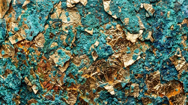 Abstract Texture of Gold Leaf and Patina Oxidation