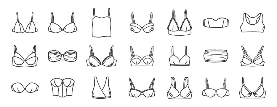 Lingerie fashion feminine lacy woman underwear bra icon doodle hand drawn. Outline line drawing clipart symbol
