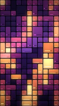 Risk heatmap dashboard grid of data tiles updating from cool blue to hot red, seamless loop in bright violet tones vertical 9:16