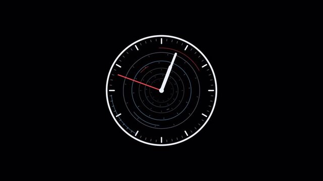 Fast analog clock with nested rotating rings and a time vortex