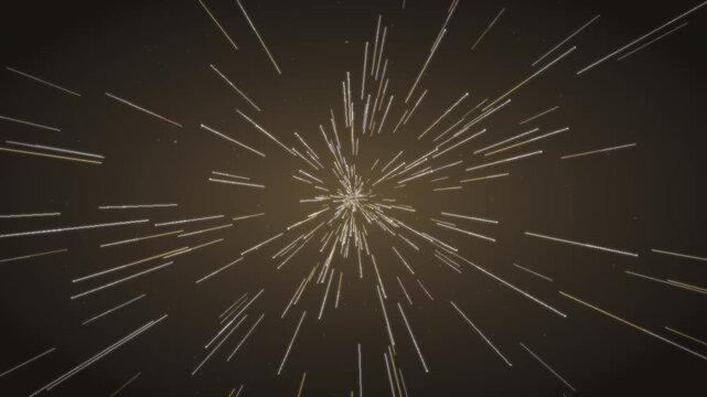 Warp speed hyperspace starfield flight seamless loop in vibrant gold tones