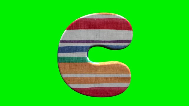 Fabric striped alphabet letters on green screen background