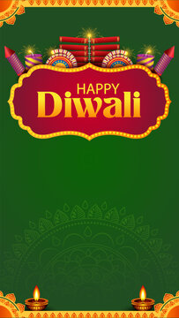 Happy Diwali Greeting Card with Decorative Diya Lamp and Traditional Indian Festival Design