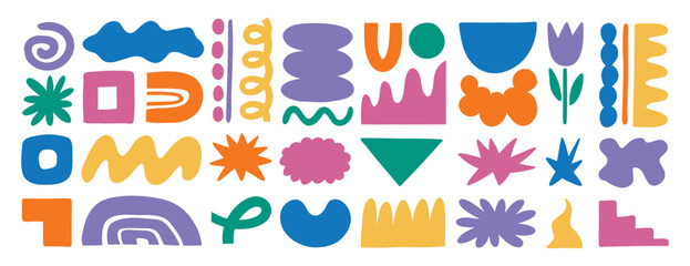 Fototapeta premium abstract forms elements set illustration, colorful funny blob shape organic, liquid form bright collection