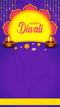 Happy Diwali Greeting Card with Decorative Diya Lamp and Traditional Indian Festival Design