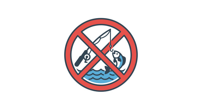 No fishing allowed sign with water and rod.