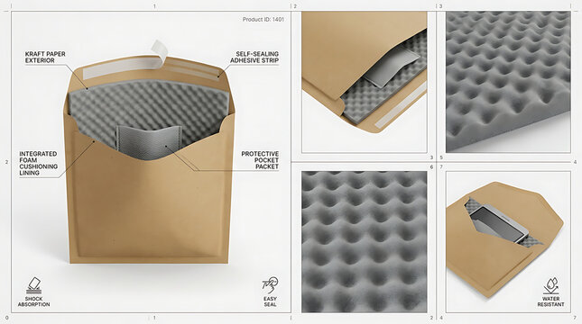 Realistic brown envelope mockup with geometric mesh design for product packaging showcase
