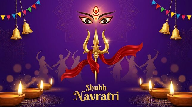 Navratri festival greeting with trishul and diya