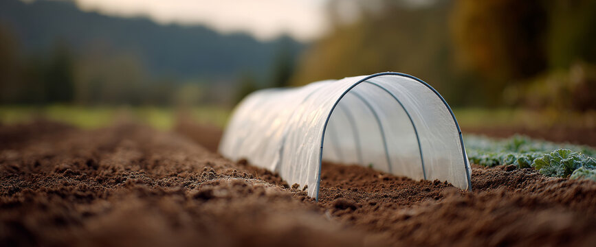Small greenhouse tunnel on farmland soil