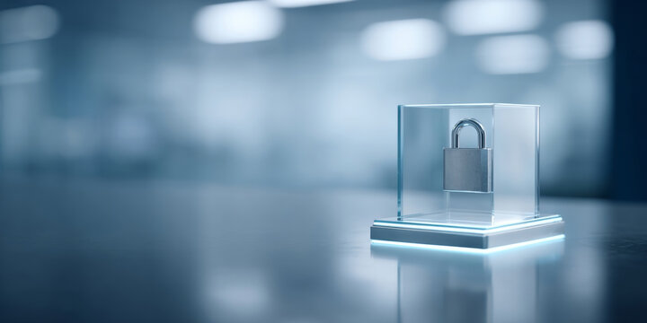 Padlock secured in transparent glass case