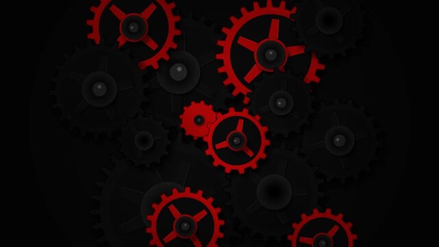 Interlocking Red And Black Mechanical Gears Animation
