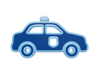 3D rendered icon of a blue police car with a roof light and shield emblem on the side door, featuring a glossy plastic... isolated on a transparent background © Trendy_Desing