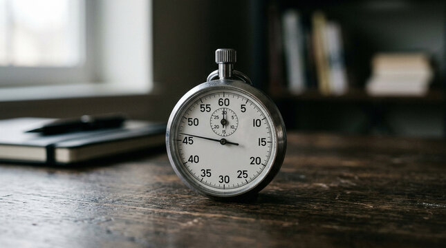 Vintage mechanical stopwatch on a wooden desk