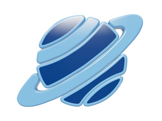 3D rendered icon of a stylized planet with rings in shades of blue and light blue tones isolated on a transparent background © Trendy_Desing